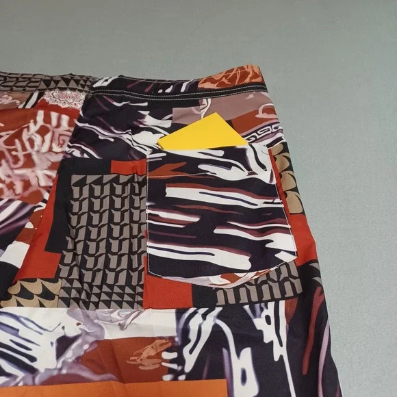 Mens Geometric Abstract Print 2 Piece Set Orange Black White Tunic and Shorts - Picture 10 of 13